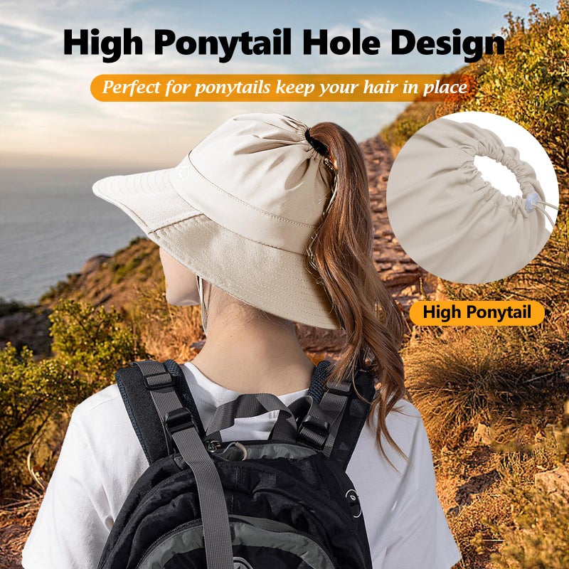 Dukars Sun Hat for Women Men with Ponytail Hole, UPF 50+ Wide Brim Bucket Hat for Fishing Hiking Gardening Grey - Image 2